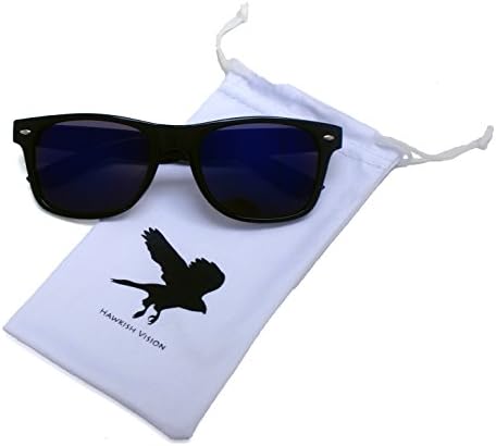 Hawkish Vision Reflective Wayfarer Eyewear - UV400 Mirror Lenses (Black / Sapphire)