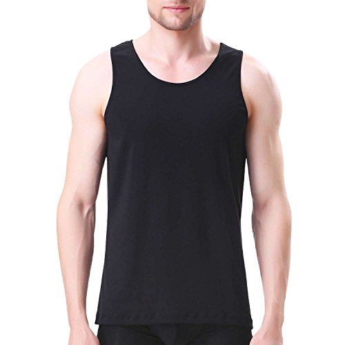David Archy Men's 3 Pack Crew Neck Modal Ribbed Tank(S,Black)