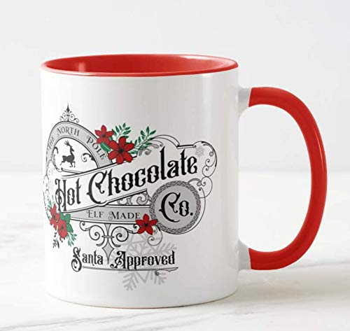 Vixar The North Pole Hot Chocolate Co. Christmas Coloured Mug Cup Novelty Office Birthday Christmas Coffee Gift Tea Present (Red)