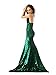 Jescakoo Women Sleeveless Halter V-Neck Shinny Mermaid Maxi Dress S-XL (XL) Black Green