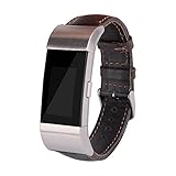 Fitbit Charge 2 Band, MeanLove Genuine Leather Replacement Bands Wristband for Fitbit Charge 2 (Deep Brown, Large: 6.1