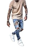 DEITP Men's Blue Distressed Destroyed Ripped Slim Fit Skinny Stretch Denim Jeans, Ripped Blue,  W32