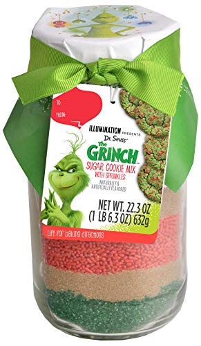 Sisters Gourmet Dr. Seuss The Grinch Green Sugar Cookie Mix Jar - Qt. Sized Ball Mason Jar - Makes Up To 2 Dozen Cookies Net Wt. 22.3 Oz - Cookies In A Jar, Sugar Cookie Mix