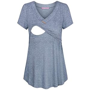 JOYMOM Womens V Neck Short Sleeve Nursing Tops Maternity Breastfeeding Shirts S-2XL