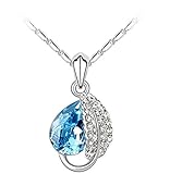 OliaDesign® Charm Ocean Heart Blue Pendants Necklace Clear Crystal Rhinestone Jewelry