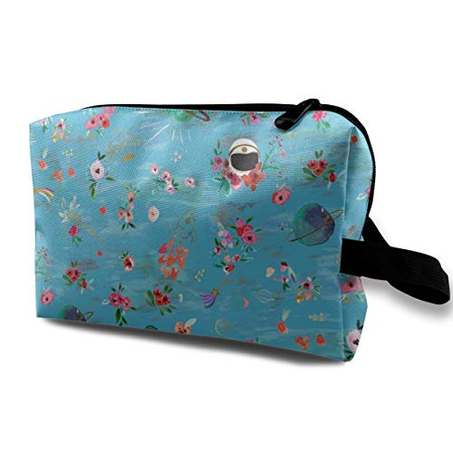 Floral Space Sky Blue Women's Travel Cosmetic Bag Small Cosmetic Bag Handbag