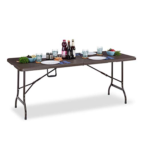 Relaxdays Gartentisch, Holzoptik, eckiger Klapptisch, Sicherheitsriegel, mit Tragegriff, HxBxT: 73 x 180 x 74 cm, braun