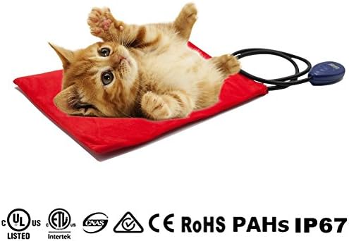 Pet Heating Pad,Winter Gift for Pets,Safe Warmer Heating Pad-Soo Angeles DC12V.2000mA.15W Waterproof Bed Warmer Mat for Cats and Dogs 11.5 x 16 Inch-Red