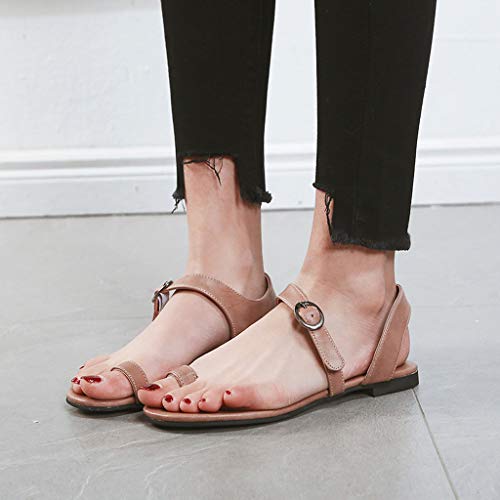 NIKAIRALEY Shoes Womens Gladiator Strappy Flat Open Toe Strap Ankle Wrap Summer Beach Breathable Flat Buckle Strap Sandals Pink