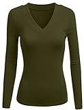 TL Womens Variety Comfy Solid V-Neck Long Sleeve Thermal Basic Tops
