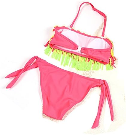 Dahanyi SpeacialKids Tricolor tassel bikini Two Piece Swimsuit RedSmall Sexy