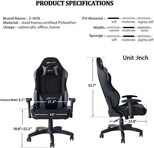 Amazon Com E Win Gaming Racing Chair 330lb Adjustable Tilt Back Angle And Armrests Ergonomic High Back Leather Executive Computer Desk Office Chair Calling Series Black Grey Kitchen Dining