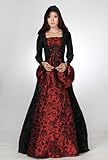 Halloween Renaissence Medevial Satin& Velvet Pattern Evening Dress Cloak Gothic Tops Ball Gown Prom Sc41012 (M)