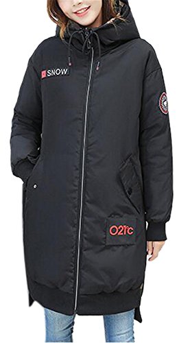 Women's Winter Outerwear Hoodie Mid Length Camo Fashion Down Jacket Black L