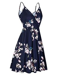 ESTILO PALABRA Vestido de dama con cuello en V y correa de espagueti floral para verano, estilo informal, con bolsillo