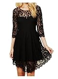CA Fashion Women's 3/4 Sleeve Twinset 2 PCs Lace Asymmetrical Hem Dress