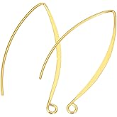 10pcs Adabele Real Yellow Gold Plated Sterling Silver V Shape 40mm Drop Flat Marquise Earring Hooks Ear Wire (Wire 0.7mm/21 Gauge) for Jewelry Making SS16-2