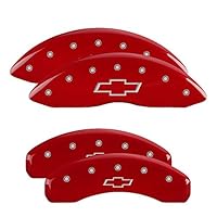 MGP Caliper Covers 14005SBOWRD, Caliper Cover Compatible With Chevrolet Vehicles, Bowtie Engraved Caliper Cover with Red Powder Coat Finish and Silver Characters, 4 Pack