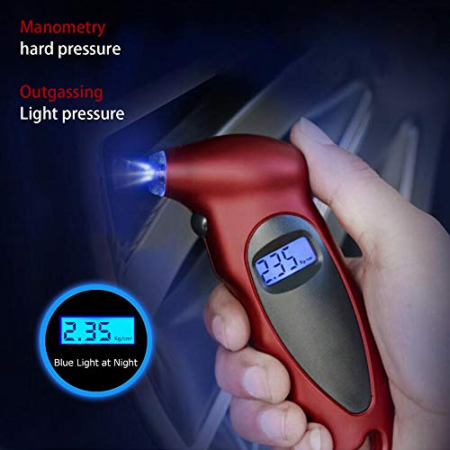 HUIQIAODS Digital Tire Gauges 150 PSI 4 Pressure Units with Lighted Nozzle Backlit LCD and Non-Slip Grip for Vehicle Motorcycle Bike - Red - Thumbnail 3