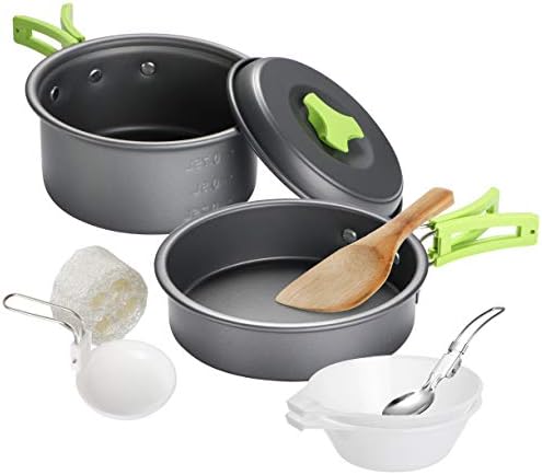 REIDEA Camping Cookware Kit, Portable Aluminum Non Stick Camp Cooking Set incl Pan Pot Spork Bowls Spatula Perfect for Outdoor Campfire, Backpacking, Camping, Hiking, BBQ, Picnic (Fits 1-2 People)