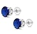 Gem Stone King 14K White Gold Blue Created Sapphire Stud Earrings | 1.50 Cttw | Round 6MM | Gold Earrings For Women Men
