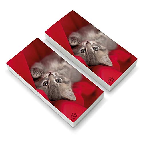 Manx Kitten Cat Red Valentines Eraser Set of 2