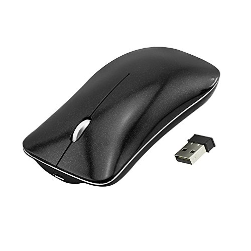 Ultra Thin 2.4GHz Wireless Mouse Rechargeable Silent Click Optical Slim Cordless Mice with USB Receiver 3 Adjustable DPI 4 Buttons for Laptop PC Computer Mac Macbook (Black)