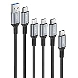 AUKEY USB C Cable to USB 3.0 A Braided [5 Pack] 3.3ft x 3, 6.6ft, 1ft USB Type C Cable Fast Charge for Samsung Galaxy S8 S8 Plus Note 8 Note 9, LG V30 V20 G6 G5, HTC U11/10