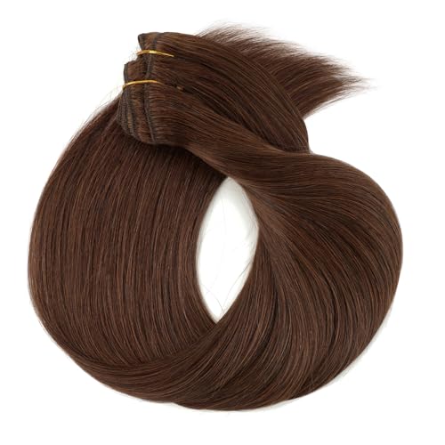 Yuniffe Clip in Hair Extensions Human Hair 14 Inch 120g 8pcs Meduim Brown Hair Extensions Clip in Human Hair Double Weft Silky Straight Human Hair Extensions #4