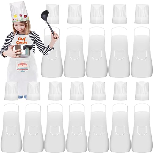 Ecoofor 24 Pieces kids chef hat and apron Ages 5-12 Kids Apron Children for Boys Girl's Cooking Baking Painting Wear