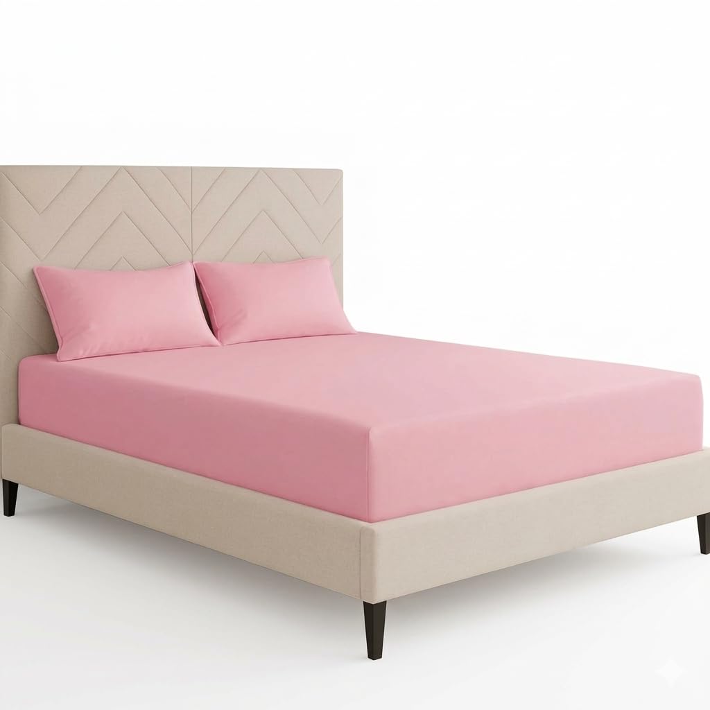 ChComfort Deep Single Size Fitted Sheet with Matching Pillowcases - Pink Microfiber, All-Around Elastic 40cm depth, Wrinkle-Free, Fade Resistant - Suitable for All! (Pink, Single)