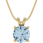 Clara Pucci 14K Yellow Gold Plated Solitaire 16" Box-Chain Necklace - Sterling Silver 1ct Round Cut Aquamarine Pendant