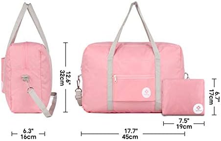 For Spirit Airlines Foldable Travel Duffel Bag Tote Carry on Luggage Sport Duffle Weekender Overnight for Women and Girls (3112 Pink ( with Shoulder Strap)) 7 For Spirit Airlines Foldable Travel Duffel Bag Tote Carry on Luggage Sport Duffle Weekender Overnight for Women and Girls (3112 Pink ( with Shoulder Strap))
