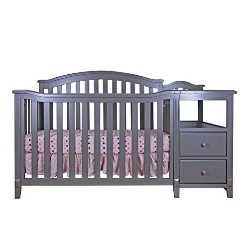 Athena Kali 4-in-1 Crib and Changer with Modern Glider Chair and Ottoman, Grey