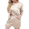 Dames Pyjama Set Satijn Korte Tweedelig Nachtkleding Thin Silk Pyjamas Ochtendjas voor Vrouwen Korte Mouwen T-Shirt en…