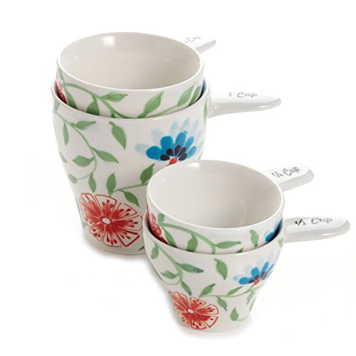 Ceramic Exotic Flower Design Hand Painted Kitchen and Dining Serveware Accessories The Crabby Nook (Measuring Cups & Spoons)