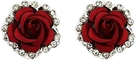 Quistal Elegant Ladies 925 Sterling Silver Crystal Rose Rhinestone Stud Earrings for Girls Women