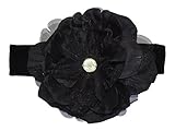 PLH Bows Large Peony Flower with Stone Center on Velvet Headband (Black)
