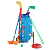 Deluxe Kids Easy Hit Toy Golf Set w/ 4 Balls, 4 Types of Clubs, 1 Hole, and Golf Cart