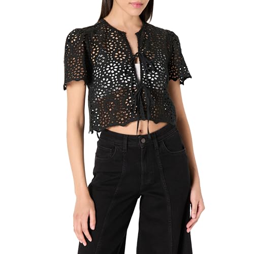 The Drop Doca Lace Tie Front Top with Scallop Detail Blusen, Schwarz, XXS