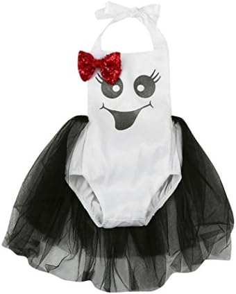 YCXZTC Halloween Costumes for 6-24 Months,Baby Girls Sequin Demon Happy Face Print Romper Clothes (12Months, White)