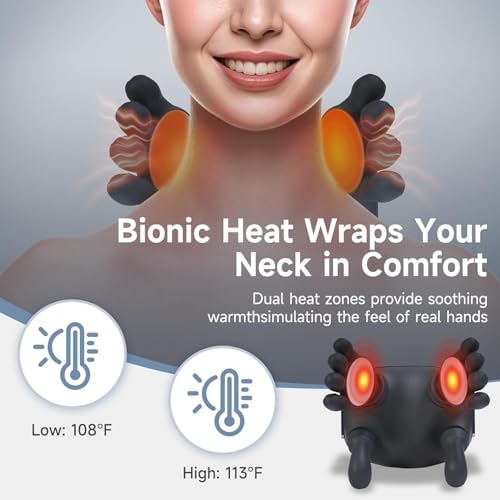 Neck Massager With Heat,Bionic Heated Massager,Shiatsu Deep Kneading for Shoulder, Back & Leg,Back Massager for Home,Travel,Office Use