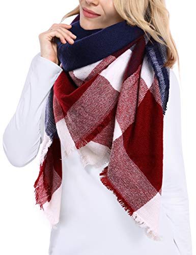 Bess Bridal Women's Plaid Blanket Winter Scarf Warm Cozy Tartan Wrap Oversized Shawl Cape - Thumbnail 6