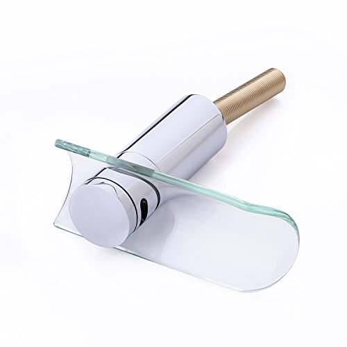 Lovedima Bathroom LED Lighted Waterfall Sink Faucet With Crystal Handles in Chrome