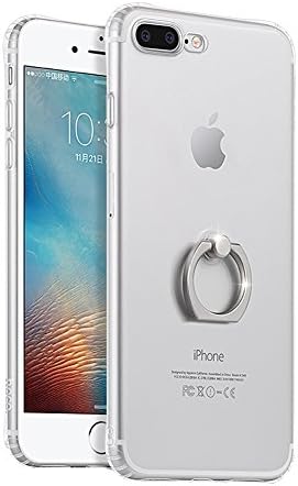 iPhone 7 Plus Transparent TPU Case - Corner Bumper Design Soft Shell,with Metal Ring Buckle Bracket Mobile Phone Ring Tarnish