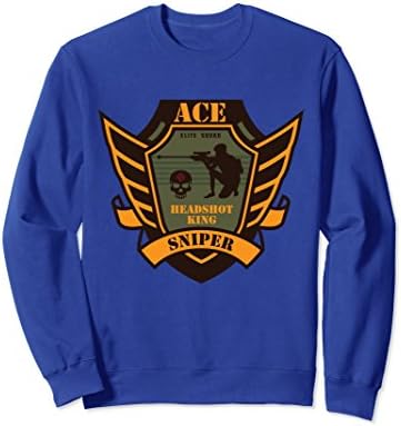 Unisex Ace Sniper Gamer Gift Headshot King Skull Badge Sweatshirt Large Royal Blue