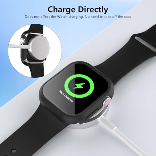 AOTUAO 4 Pieces Case Compatible with Apple Watch Series 11 10 46mm, Slim Hard PC Tempered Glass Screen Protector for iWatch Series 11 10 46mm (2 Black + 2 Transparent)
