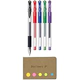 Uni-ball Signo Capped Gel Ink Pen, UM-151DX, Micro Point 0.38mm, 5 Color Ink, Sticky Notes Value Set