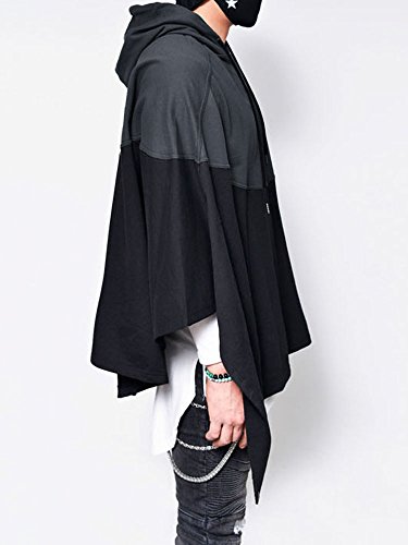 PiePieBuy Men's Top Fashion Color Block Oversized Batwing Sleeves Hooded Poncho Cape Cloak Wrap Loose Style Cosplay - Thumbnail 3