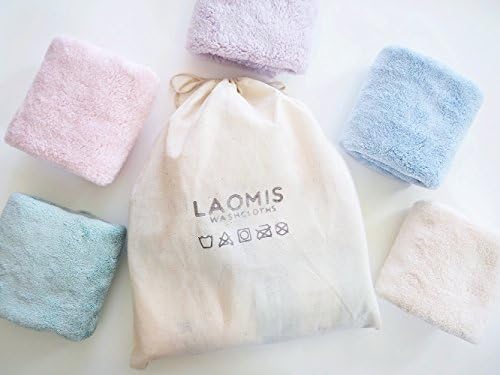 LAOMIS Luxury Ultra Soft Microfiber Baby Bath Washcloths, Comes in a Muslin Bag, Pack of 5